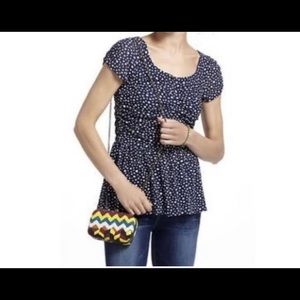 Anthropologie babydoll pleated polka dot blouse